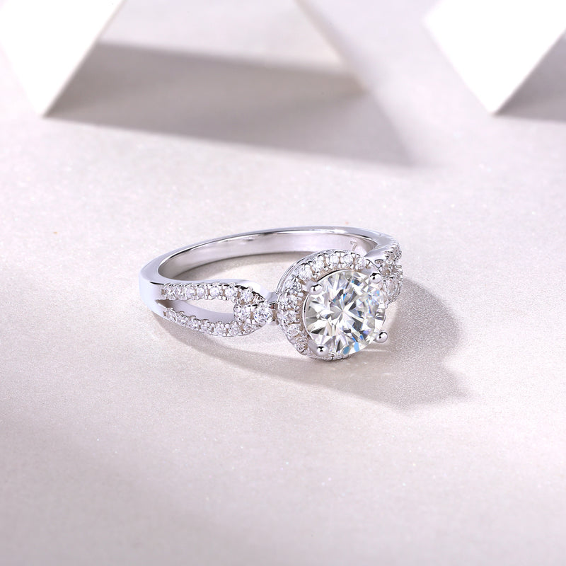 S925 Silver Moissanite Wedding Ring with Halo and Split Shank Design - 5
