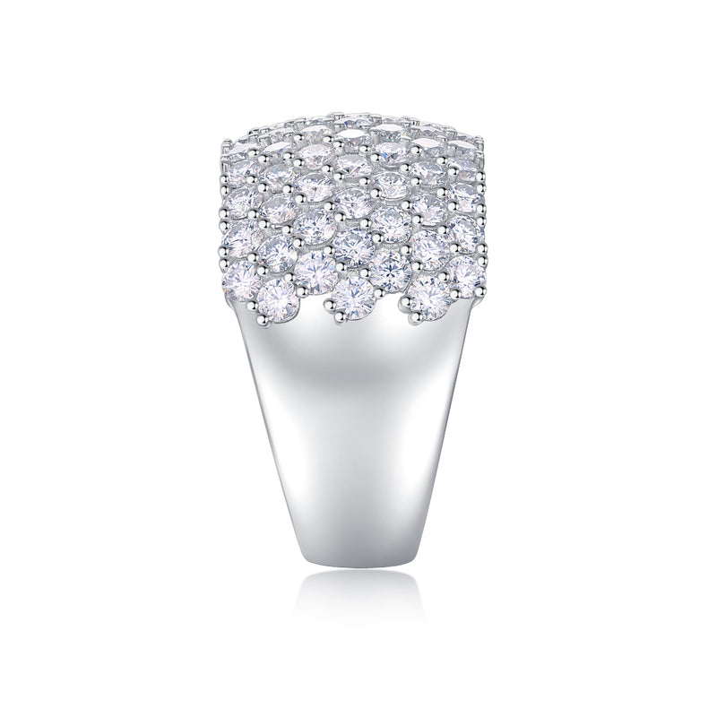 Luxury Multi-Row Moissanite Wide Ring in S925 Silver - Modern Elegant Fine Jewelry - 2