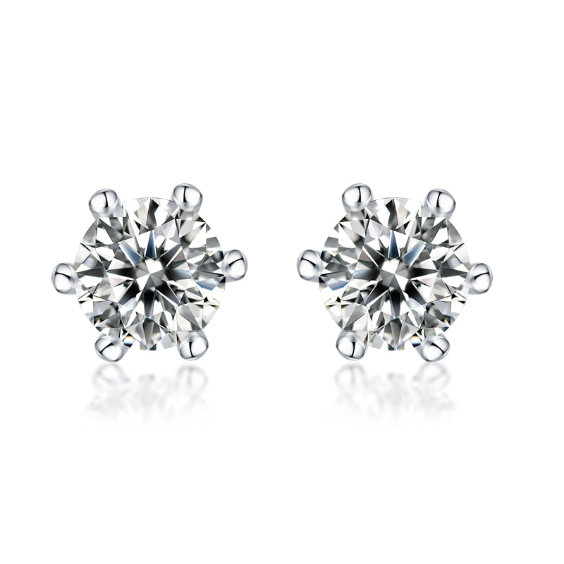 Classic Six-Prong Moissanite Silver Stud Earrings Elegant Luxury Fine Jewelry