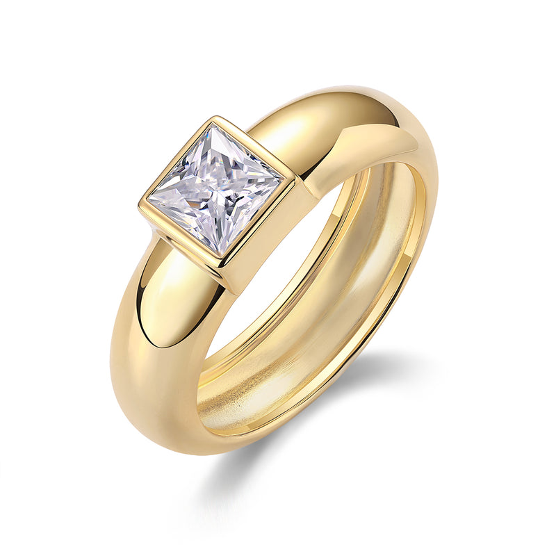S925 Silver Square-Cut Moissanite Ring Modern Wedding Band - 2