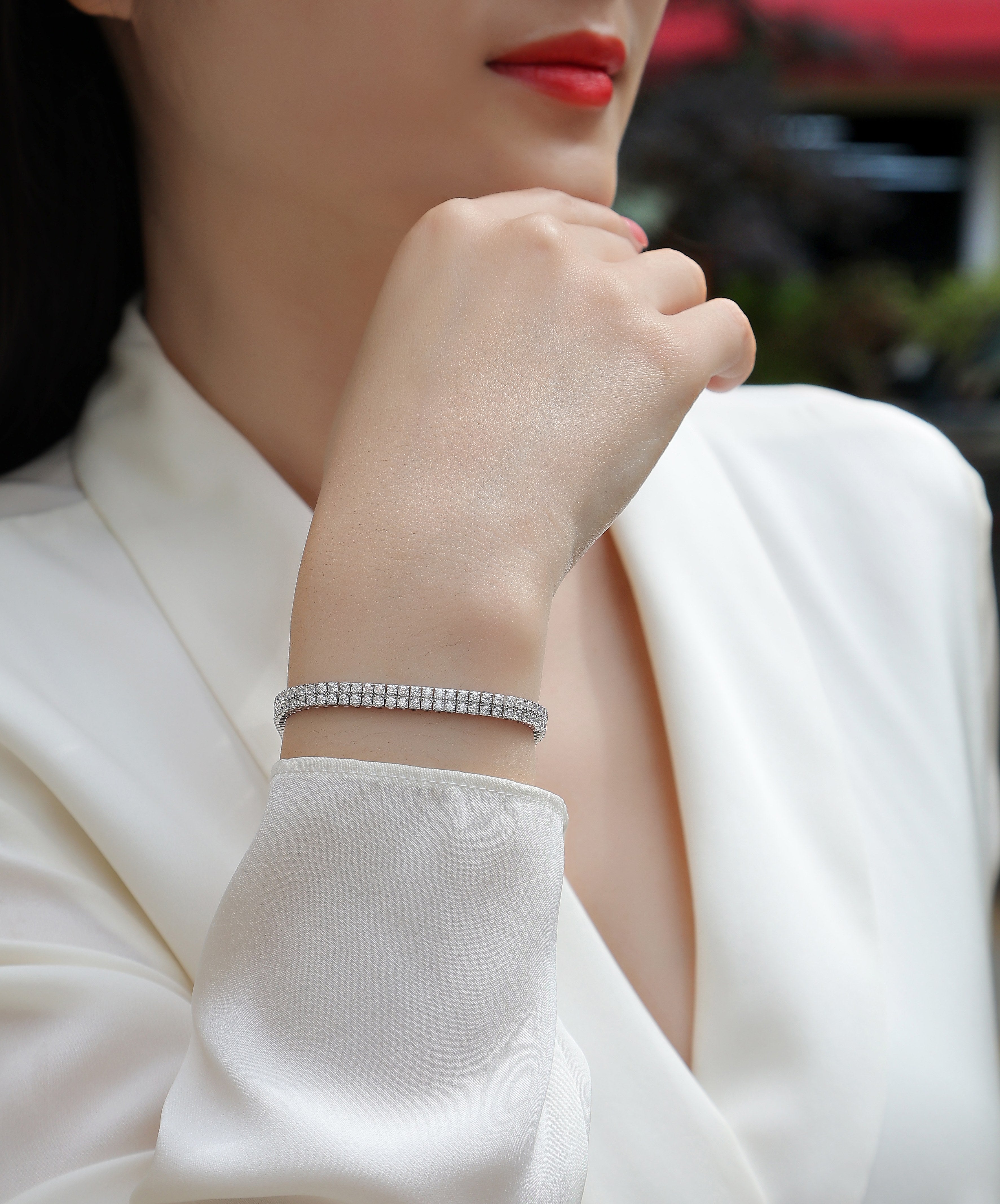 Morganite and Platinum-Plated S925 Silver Hand Chain Bracelet