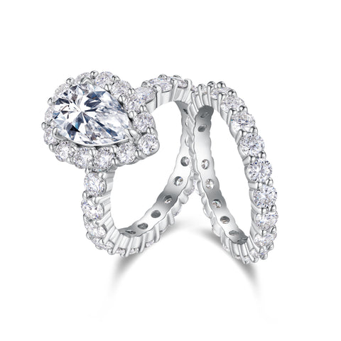 1Devoted Dew Moissanite Sterling Silver Ring Set Pear-Shaped Fashion Jewelry