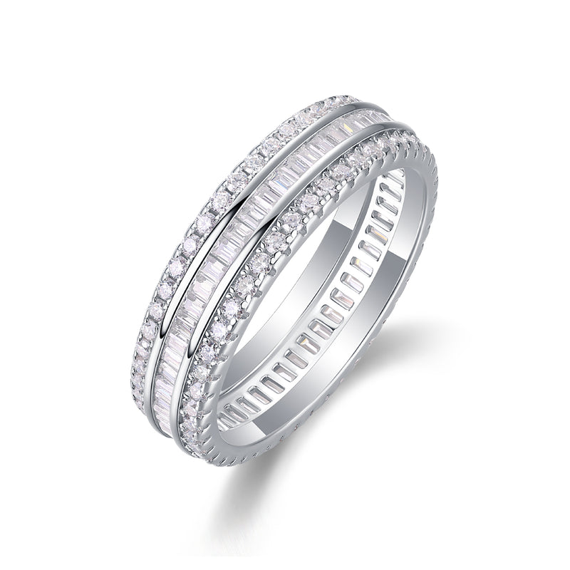 S925 Silver Three Row Moissanite Ring Modern Elegant Band - 3