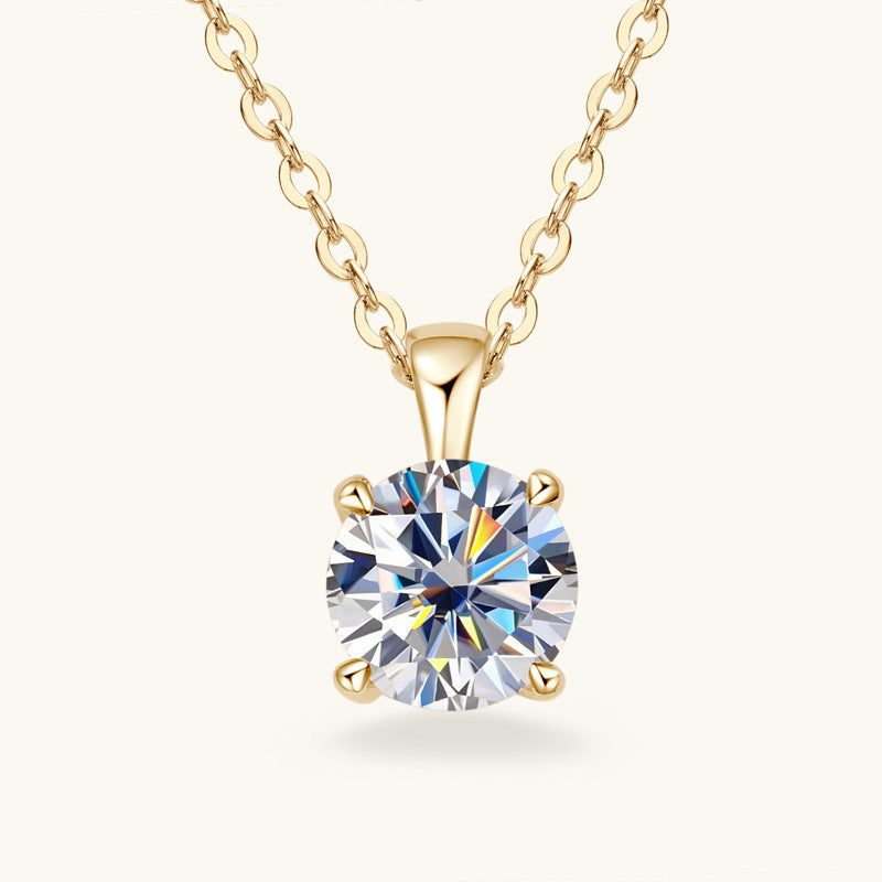 Elegant Four-Claw Diamond Pendant Necklace with 925 Silver and 18K Gold Plating - 6