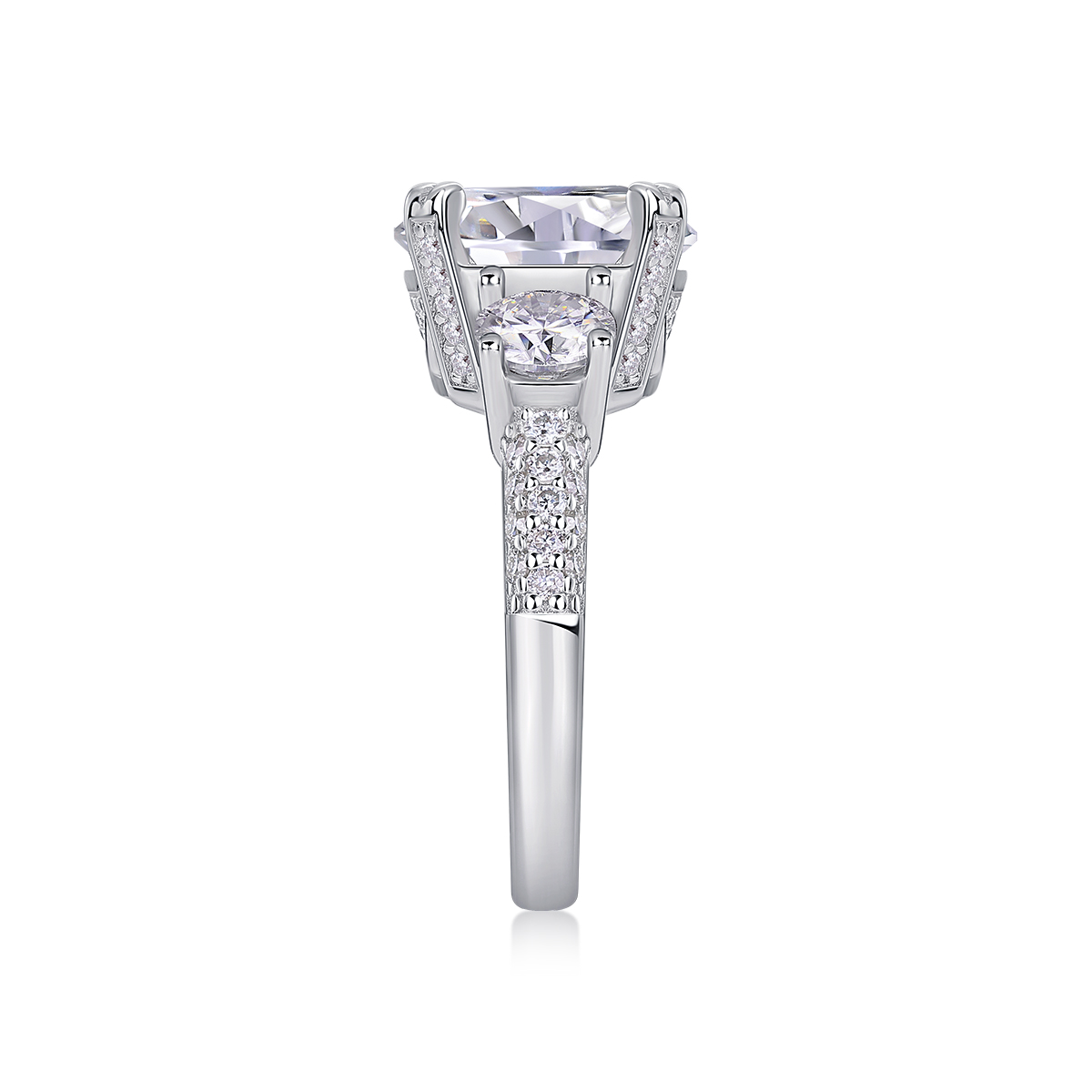 5-Carat Moissanite Sterling Silver Ring with Platinum-Plated Accents