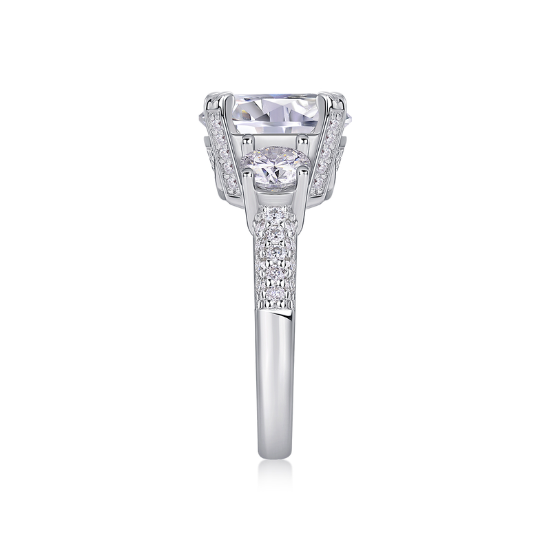 5-Carat Moissanite Sterling Silver Ring with Platinum-Plated Accents - Modern & Elegant - 2