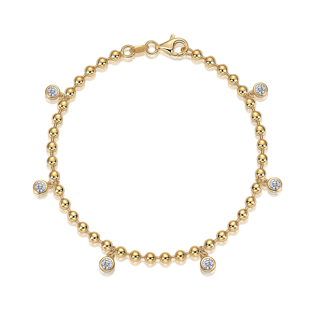 S925 Silver Moissanite Bracelet with Dangling Beads Elegant Fashion Jewelry
