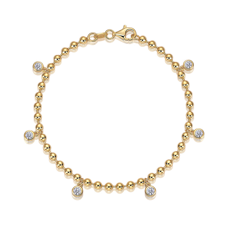 S925 Silver Moissanite Beaded Bracelet with Dangling Charms Elegant Fine Jewelry - 2