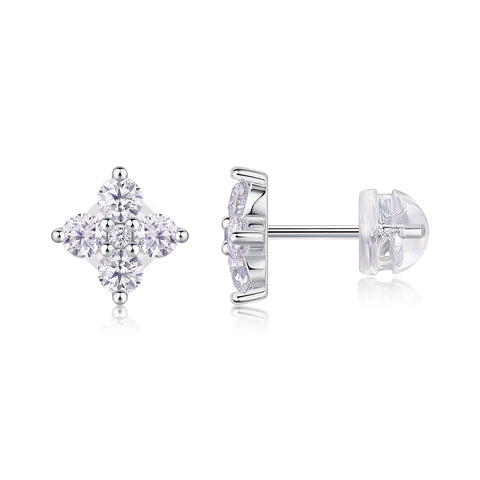 S925 Sterling Silver Moissanite Stud Earrings Floral Cluster Design