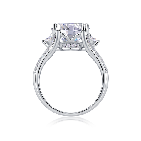 Elegant Radiance Sterling Silver Moissanite Ring with Platinum-Plated Diamond Accent