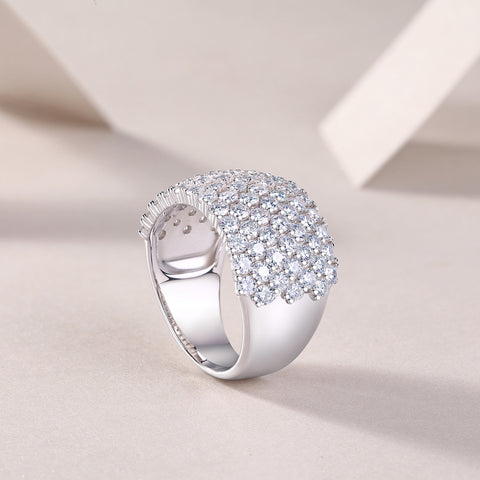 Luxury Multi-Row Moissanite Wide Ring in S925 Silver - Modern Elegant Fine Jewelry