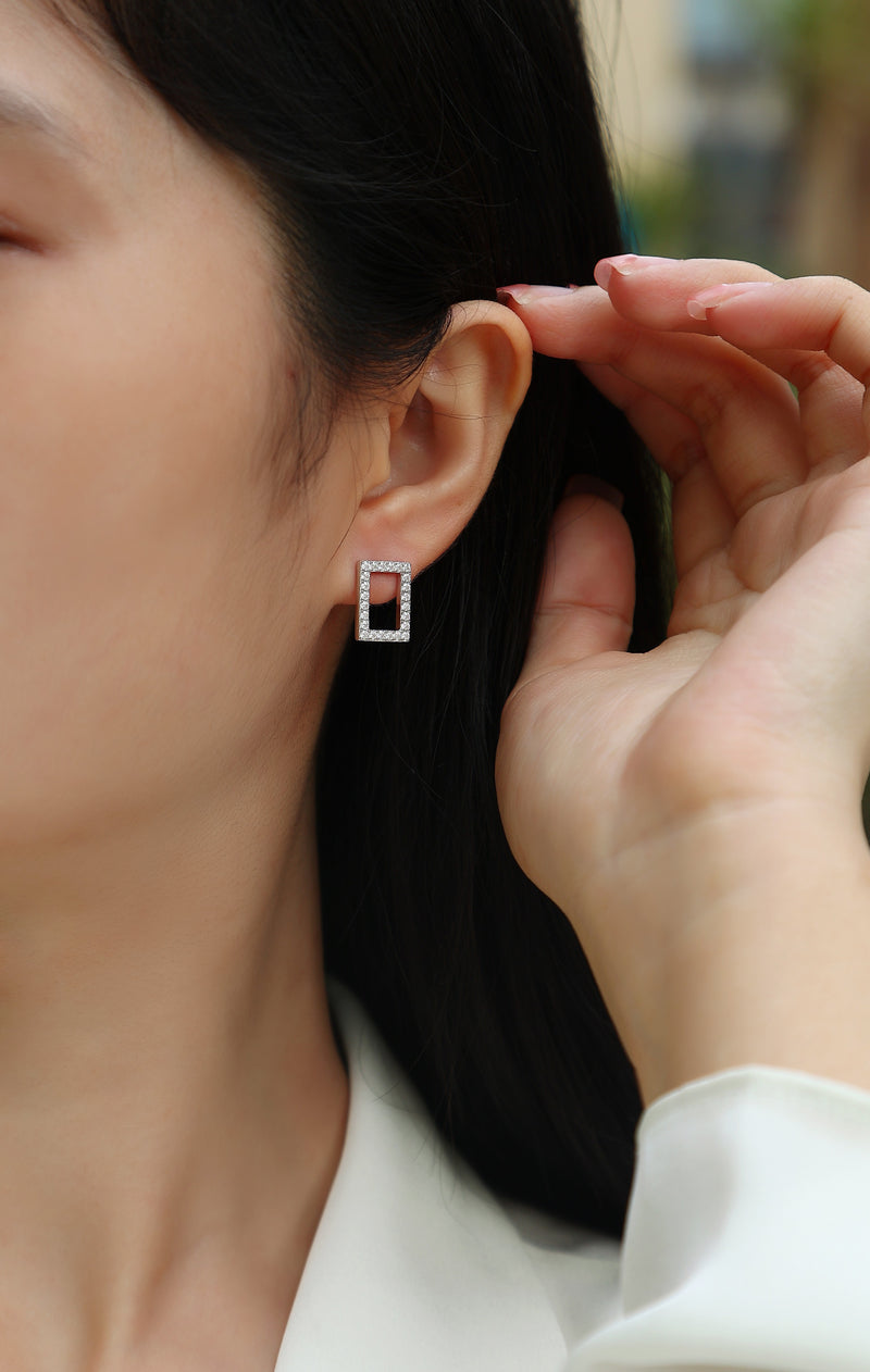 S925 Sterling Silver Moissanite Rectangle Stud Earrings Modern Elegant Fine Jewelry - 3