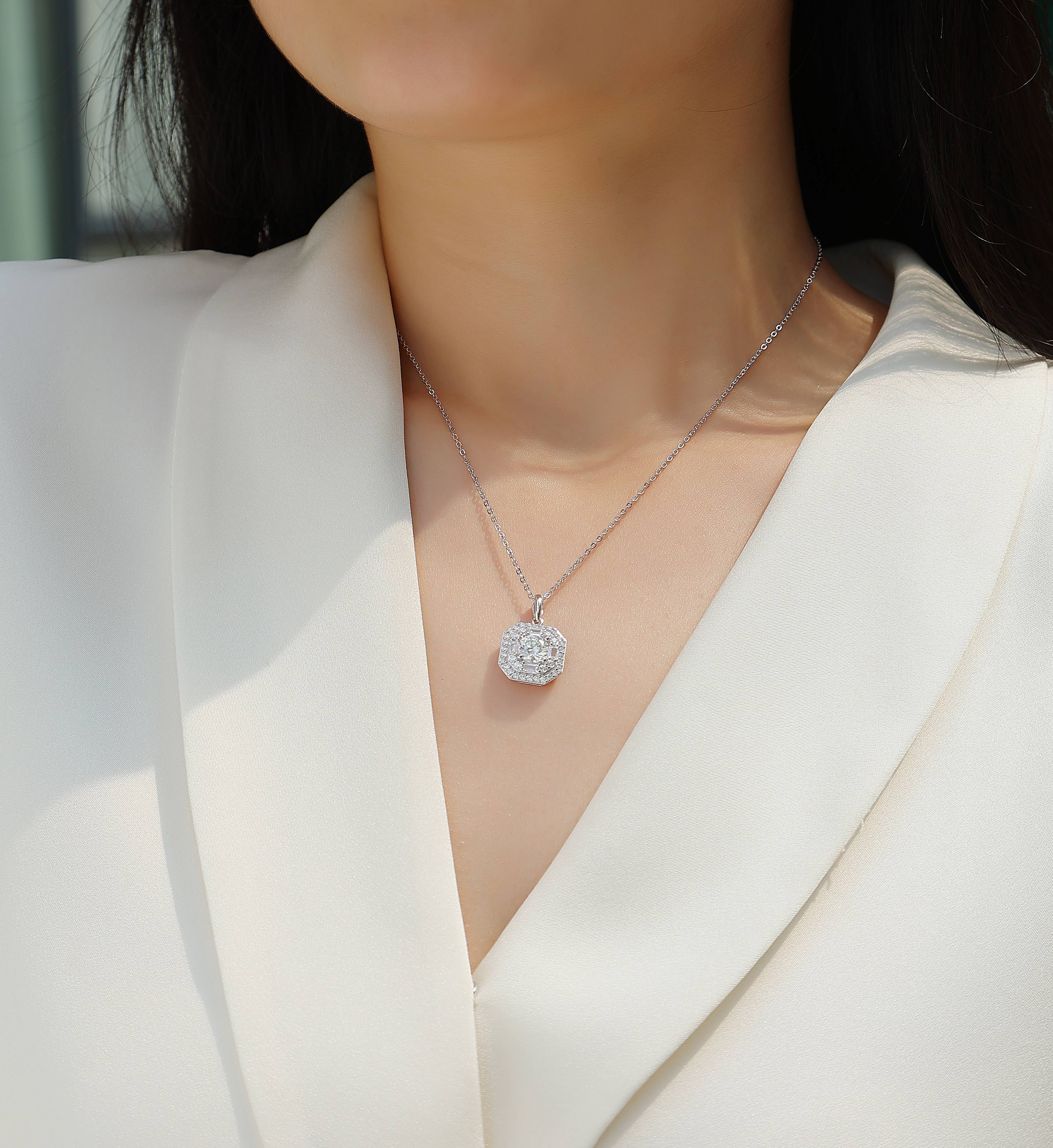 1-Carat Moissanite Square Pendant Necklace in S925 Sterling Silver