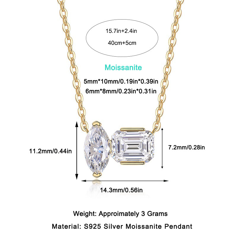 Double Diamond Shadow Moissanite Pendant Necklace S925 Sterling Silver Gold-plated