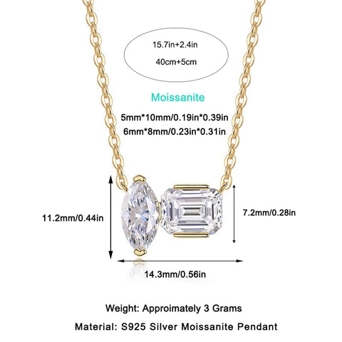 Double Diamond Shadow Moissanite Pendant Necklace S925 Sterling Silver Gold-plated