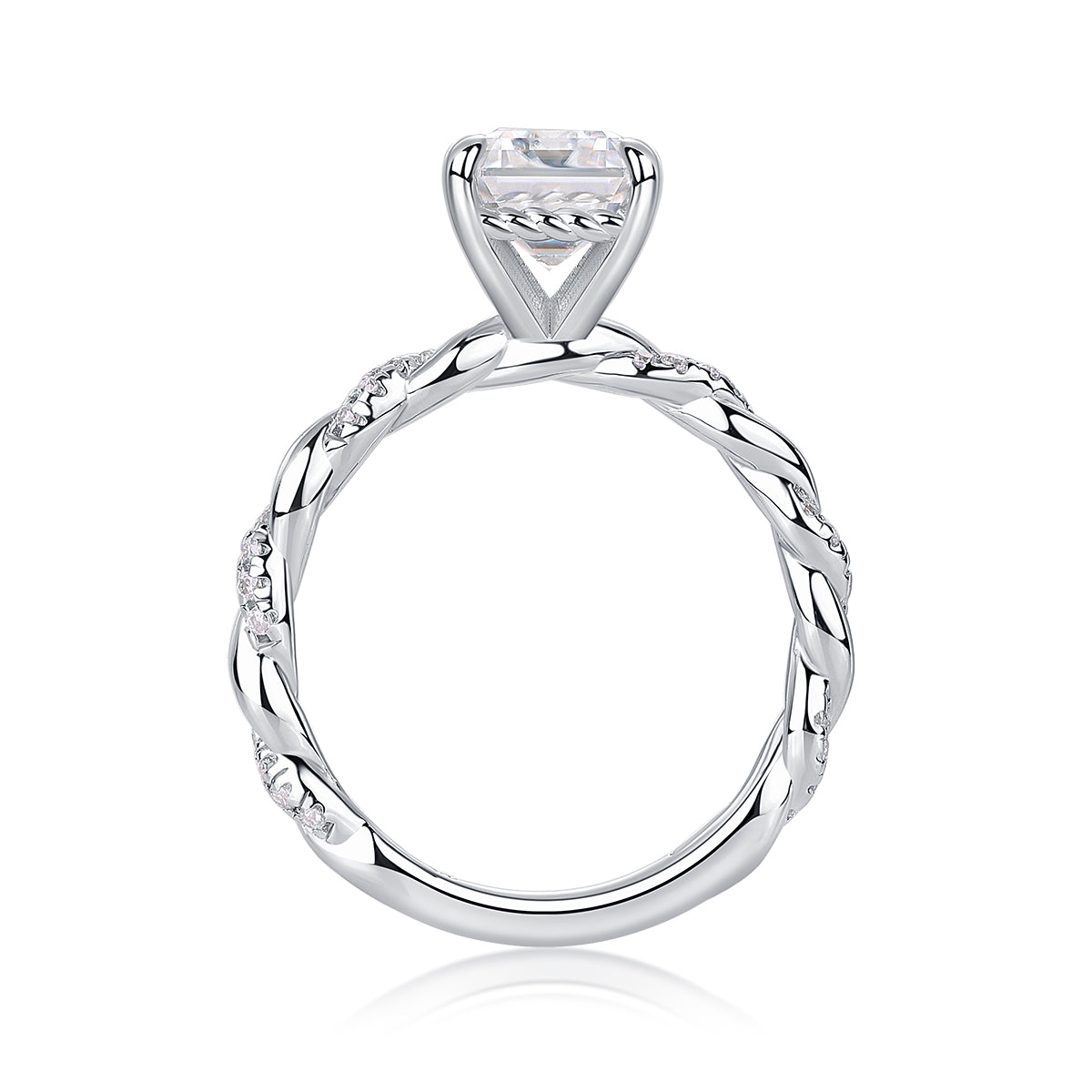 Octagonal Moissanite S925 Sterling Silver Ring Elegant Twisted Band