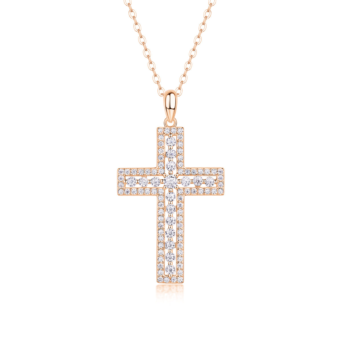 S925 Sterling Silver Cross Pendant Necklace with Moissanite Accent