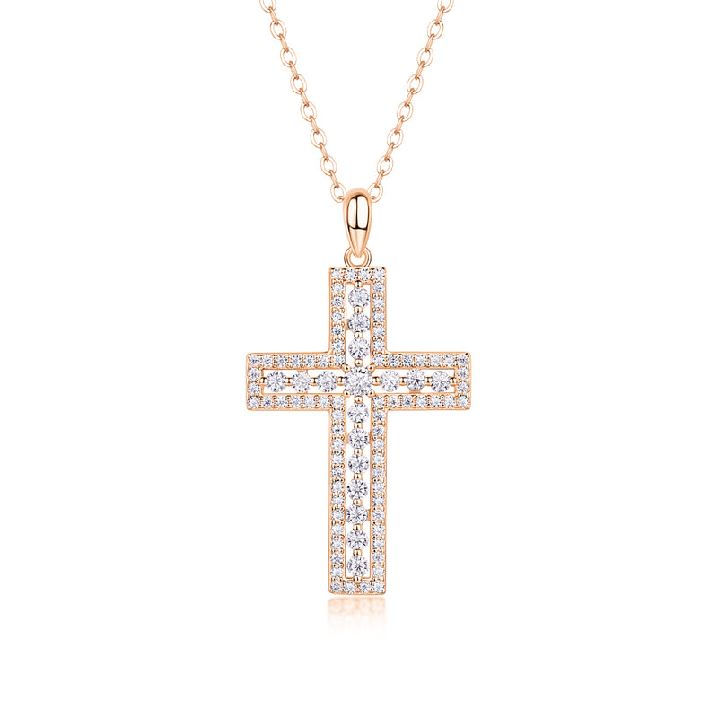 S925 Sterling Silver Cross Pendant Necklace with Moissanite Accent - 8