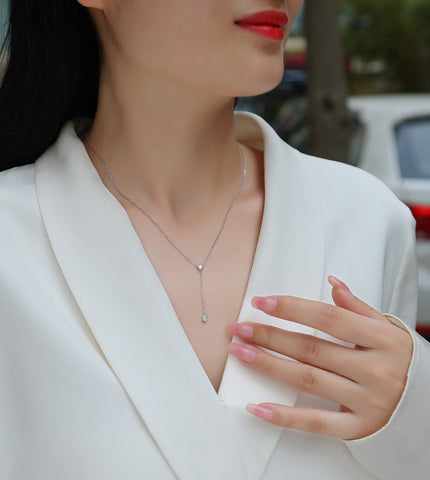 1Tassel Moissanite Pendant Necklace in S925 Sterling Silver with Platinum Plating