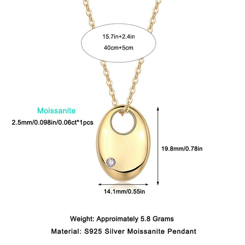 1First Encounter Moissanite Pendant Necklace in S925 Sterling Silver with Gold Plating Modern Elegant Jewelry