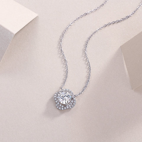 1Lucky Flower Moissanite Pendant in S925 Sterling Silver with Platinum Plating
