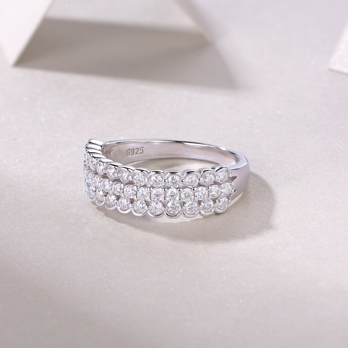 Multi-row Moissanite Ring in S925 Silver Luxury Fashion Jewelry