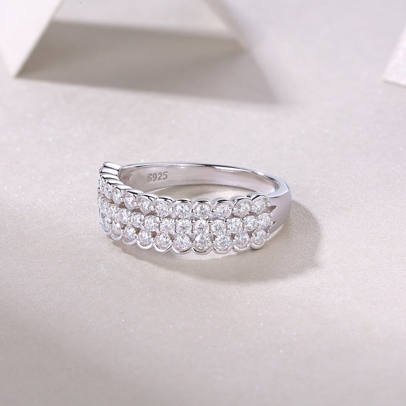 Multi-row Moissanite Ring in S925 Sterling Silver Modern & Elegant Fine Jewelry - 5