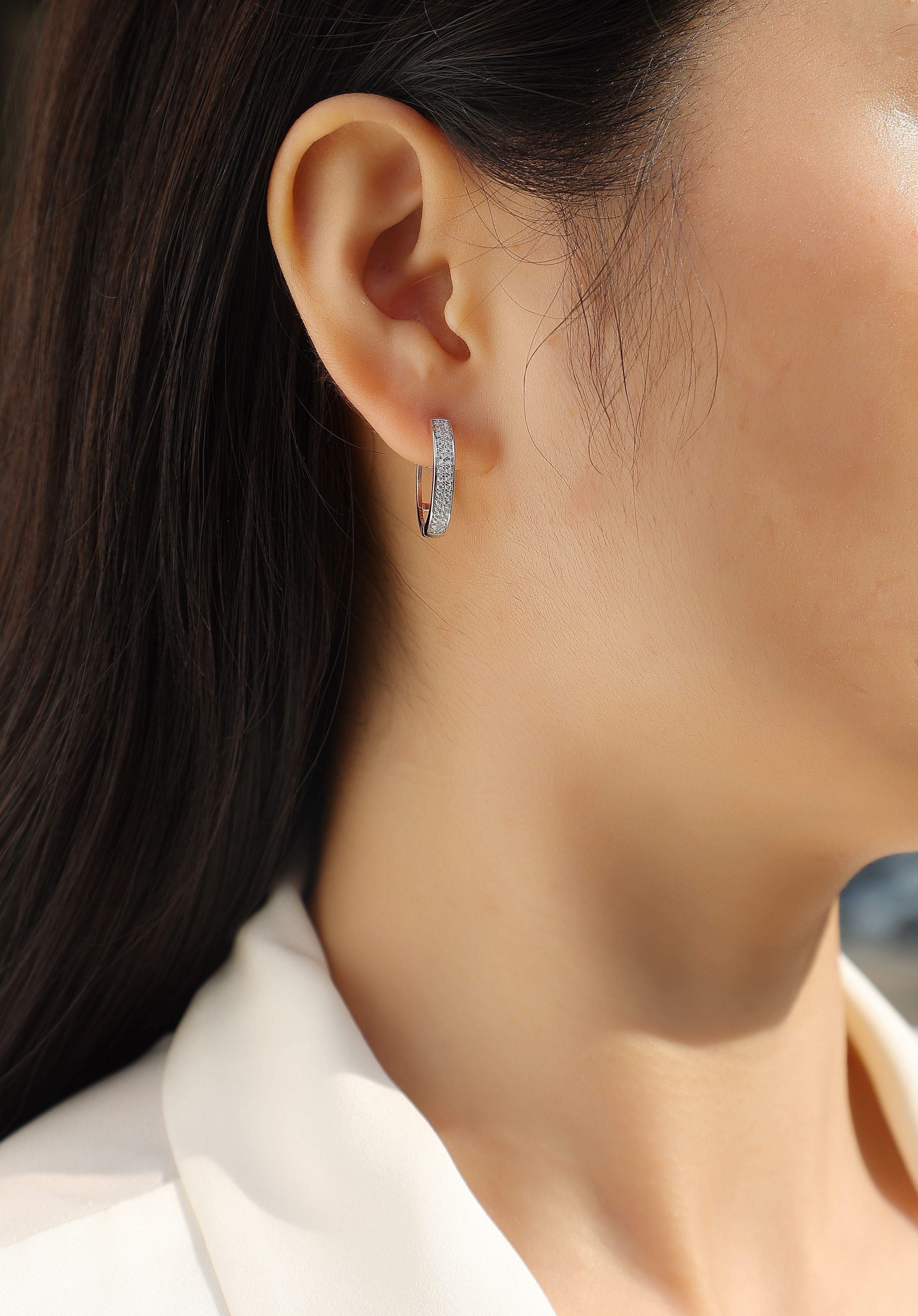 1Firefly Light Moissanite S925 Sterling Silver Hoop Earrings with Platinum-Plated Studs