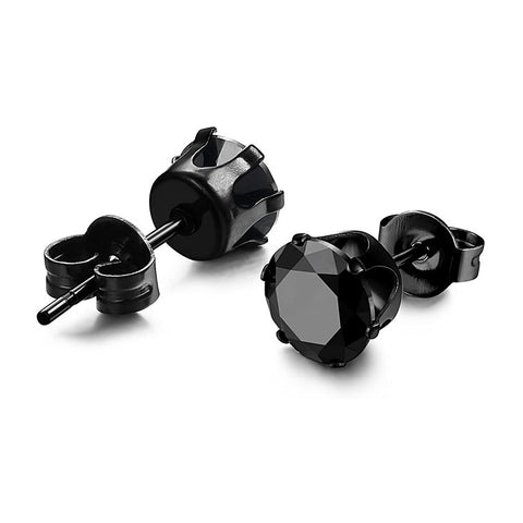 Punk Black Zircon Square Stud Earrings Set 6mm