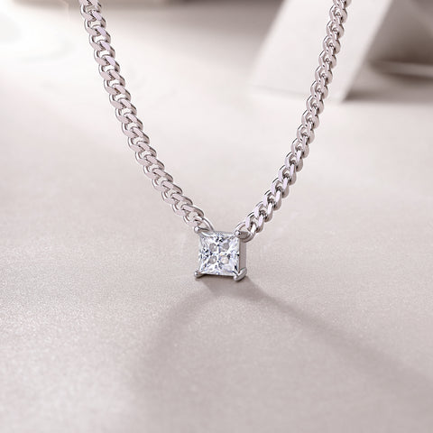 S925 Sterling Silver Square Moissanite Pendant Necklace Modern Elegant Fine Jewelry