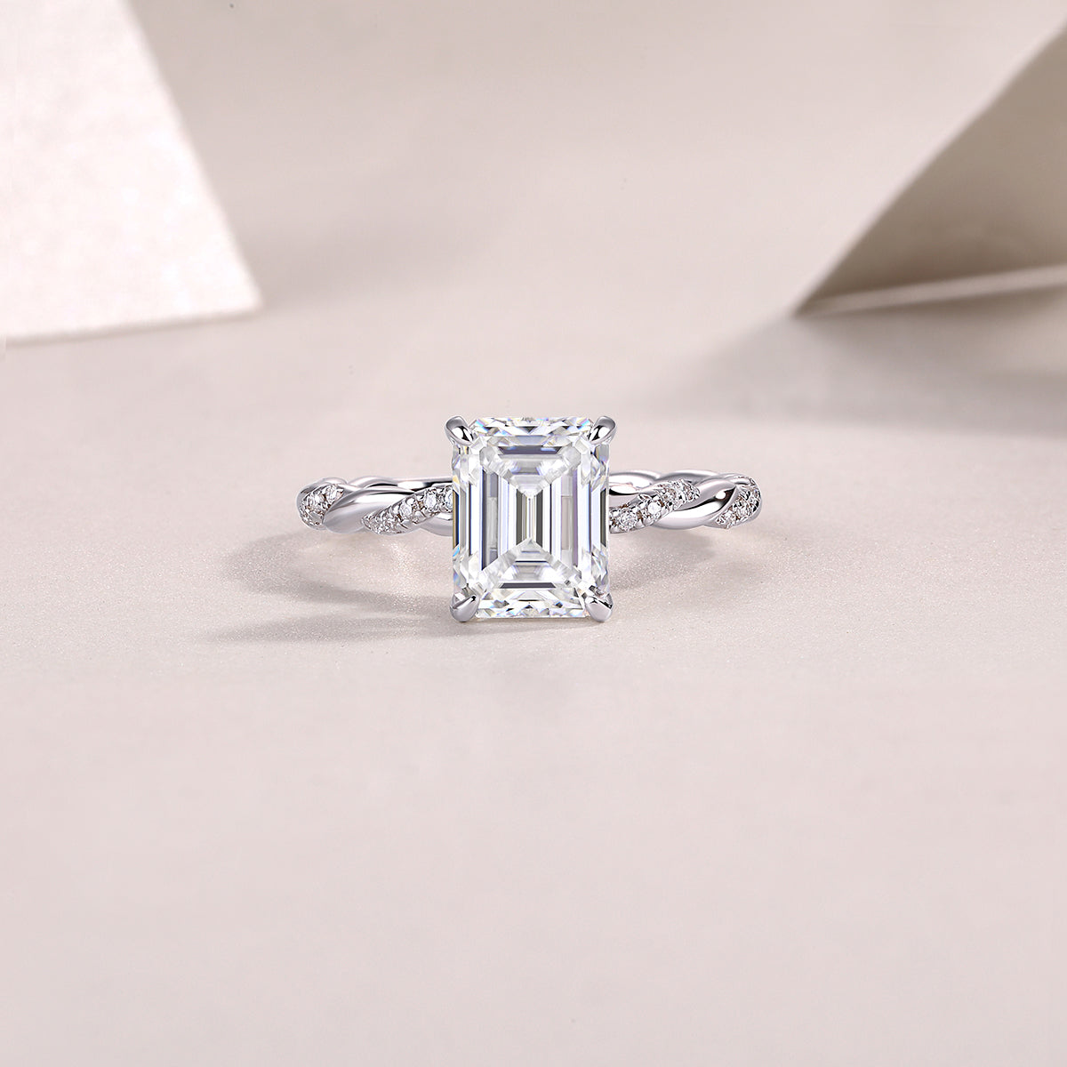 Elegant Octagonal Moissanite S925 Sterling Silver Ring with Twisted Band
