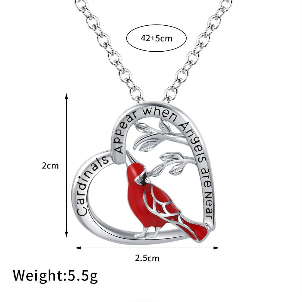 Heart Shaped Cardinal Pendant Necklace in Copper for Everyday Wear