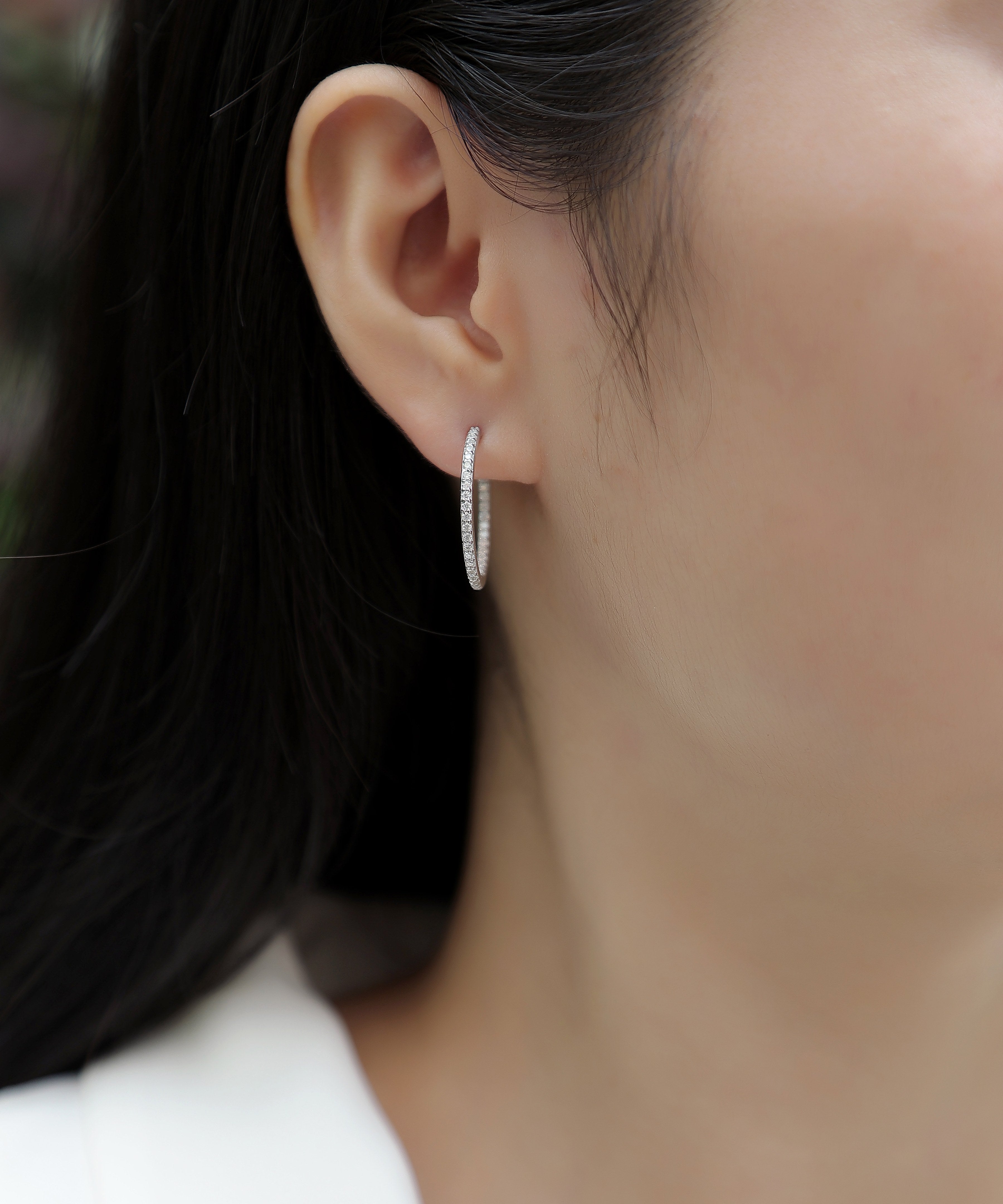 1Ribbon Square Moissanite S925 Sterling Silver Hoop Earrings Platinum-Plated Studs