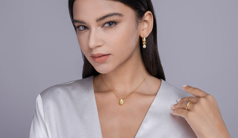 Dreamy Water Drop Moissanite Necklace Pendant in S925 Sterling Silver with Gold Plating