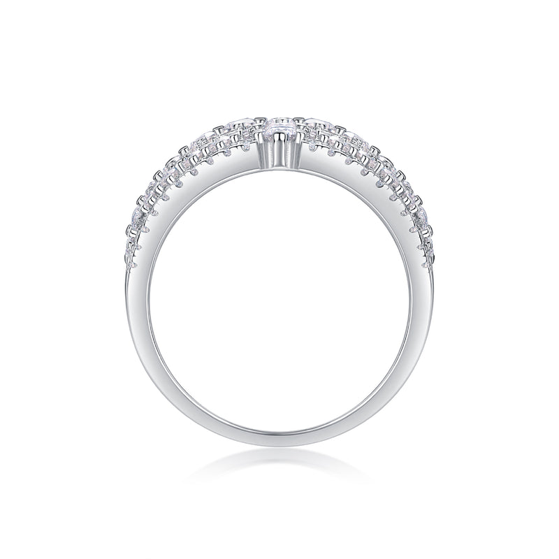 Luxurious Moissanite Silver Ring in S925 with Wide Band and Multiple Diamonds - 4