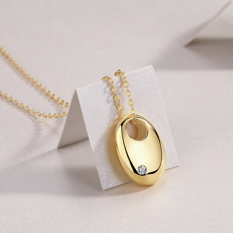 1First Encounter Moissanite Pendant Necklace in S925 Sterling Silver with Gold Plating Modern Elegant Jewelry