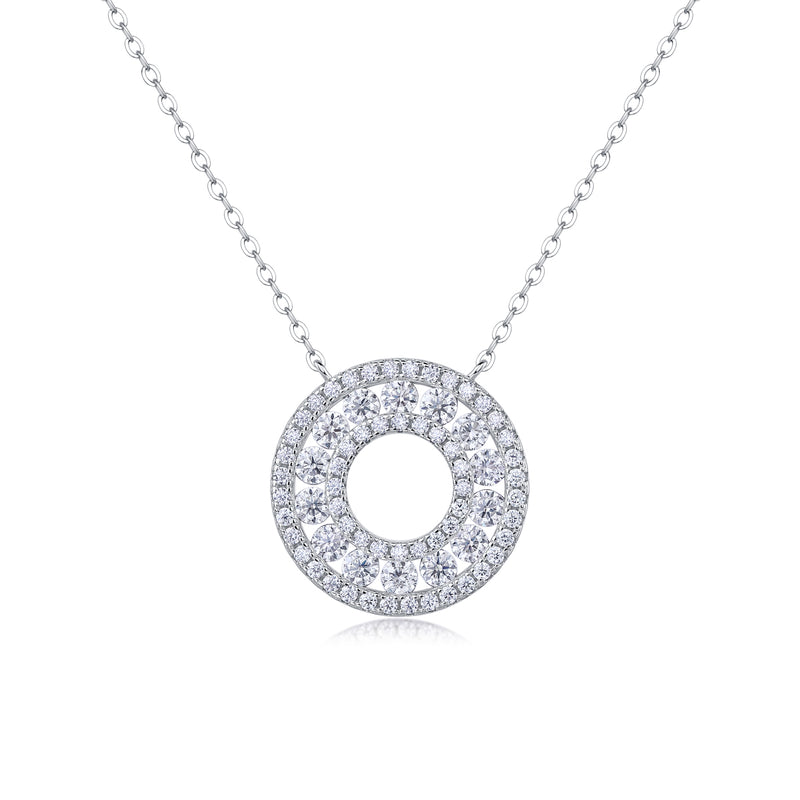 Luxury Moissanite Pendant Necklace in S925 Silver with Double Halo Design 40cm Chain - 1