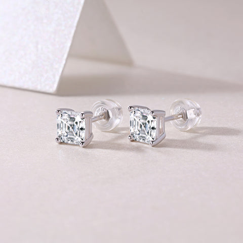Square Moissanite Stud Earrings in S925 Sterling Silver Modern Fine Jewelry
