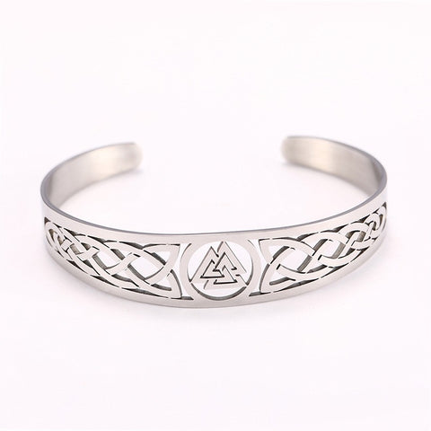 Handcrafted Stainless Steel Valknut and Celtic Design Bracelet