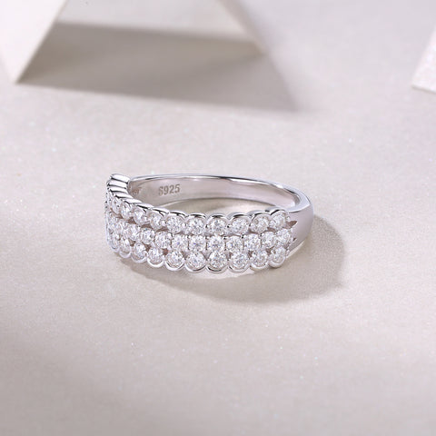 Multi-row Moissanite Ring in S925 Sterling Silver Modern & Elegant Fine Jewelry