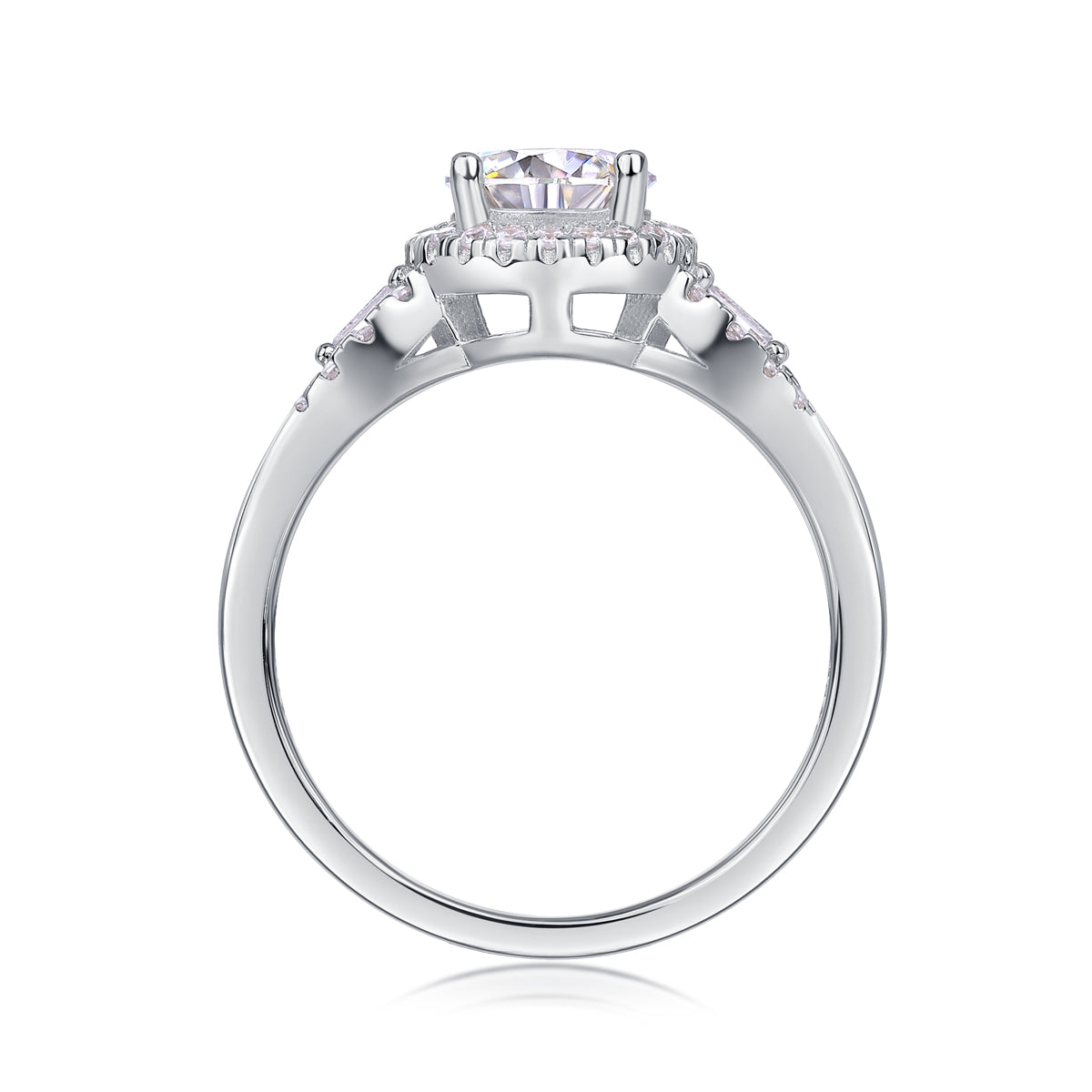 S925 Silver Moissanite Wedding Ring with Large 1 Carat Center Stone