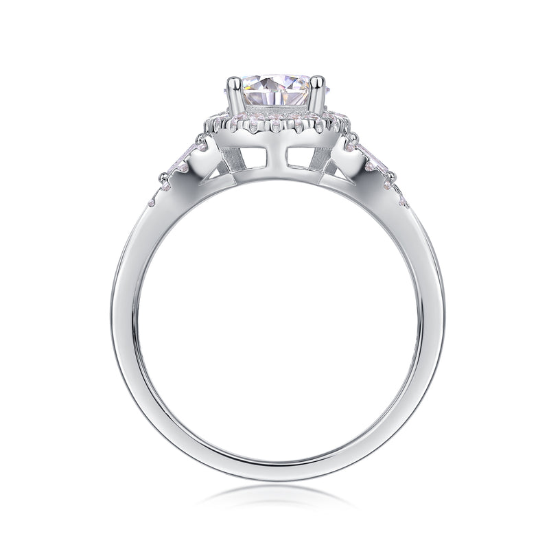 S925 Silver Moissanite Wedding Ring with 1 Carat Center Stone Elegant Split Shank Design - 4