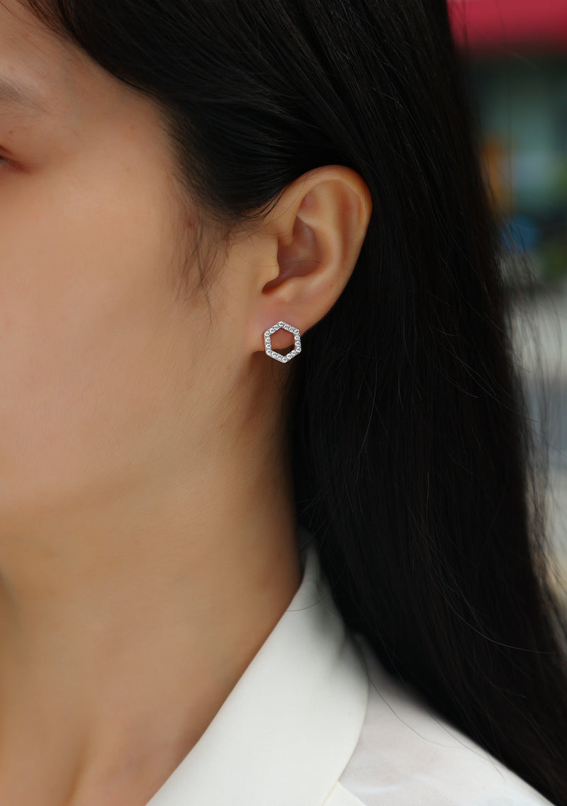 S925 Sterling Silver Hexagon Moissanite Stud Earrings Modern Minimalist Fine Jewelry - 5