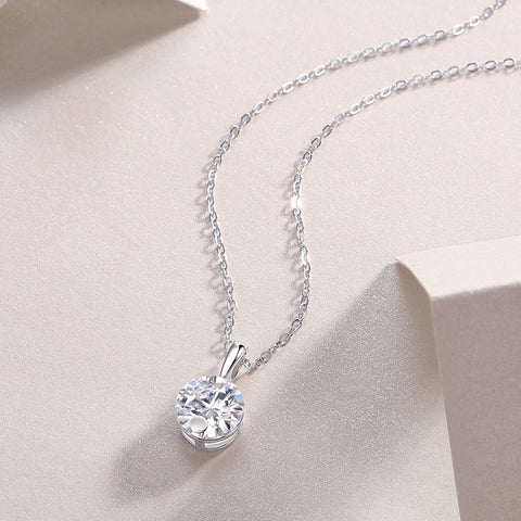 2-Carat Moissanite Pendant Necklace in S925 Sterling Silver with Platinum Plating