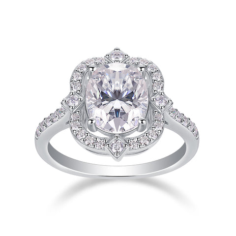 1Camellia Moissanite Ring Set in S925 Sterling Silver with Gold Plating