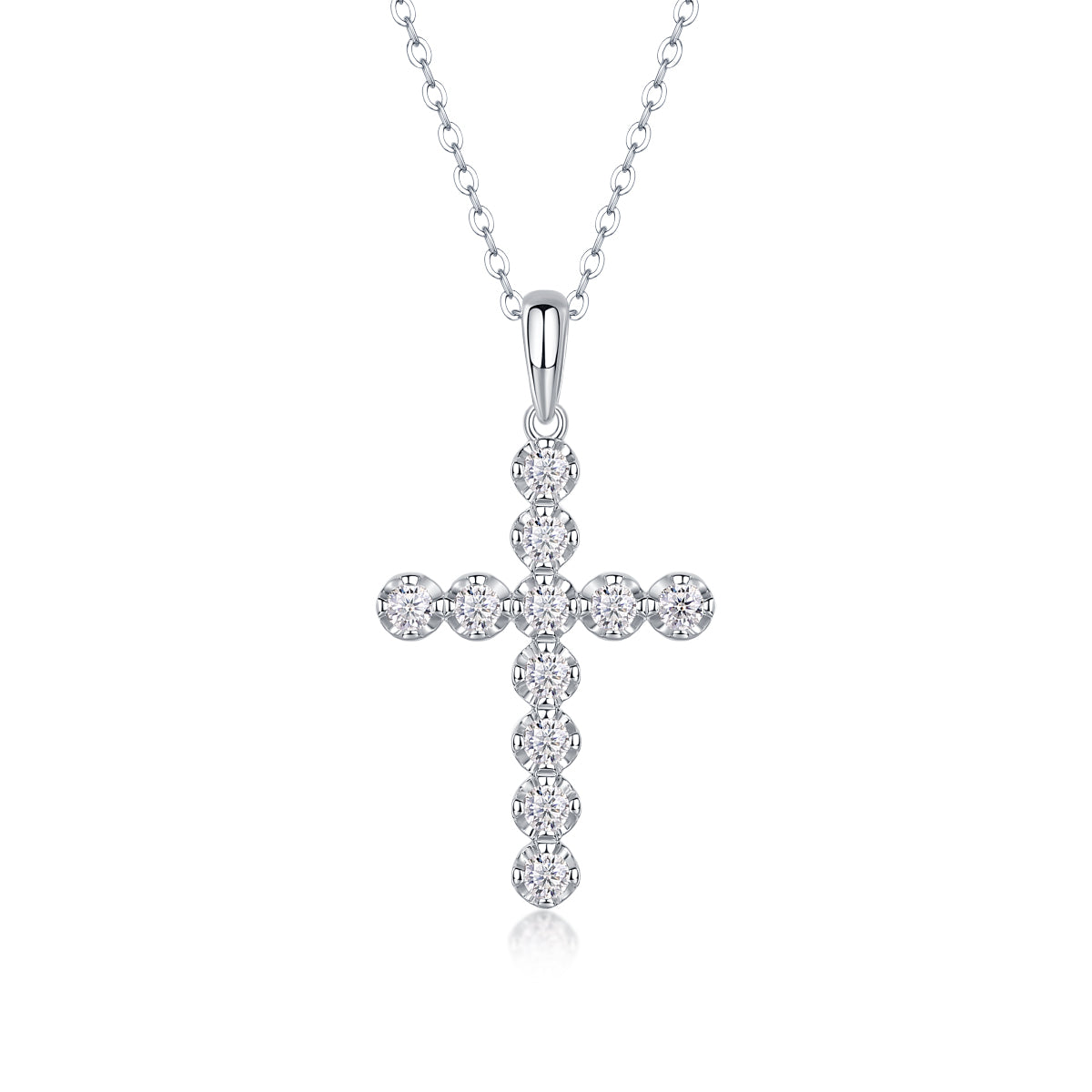 S925 Sterling Silver Cross Pendant Necklace with Moissanite Accents