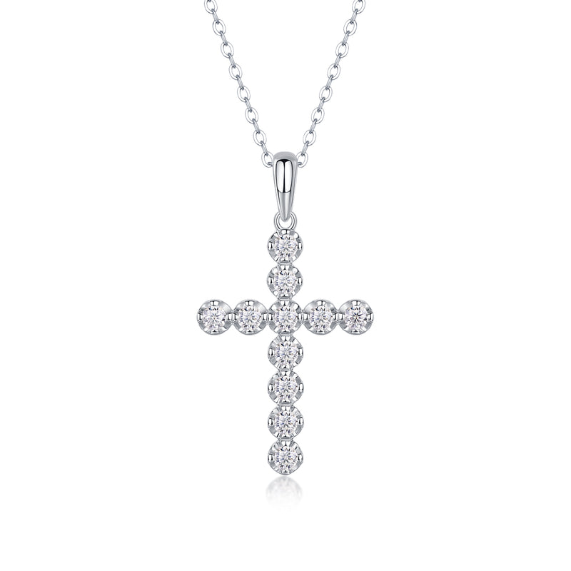 S925 Sterling Silver Cross Pendant Necklace with Sparkling Moissanite Accents - 1