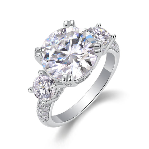 5-Carat Moissanite Sterling Silver Ring with Platinum-Plated Accents - Modern & Elegant