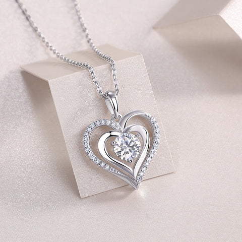 1Carat Moissanite Heart Pendant Necklace in S925 Silver