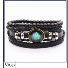 Men's Braided Leather Cord Bracelet with Alloy Zodiac Charm